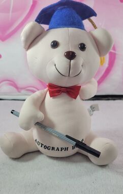 ​Vintage 1987 Enesco Graduation Autograph Bear Plush with Pen 80s Toy Gift Decor